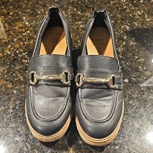 Time and Tru Black Loafers with Gold Accent Women Size 6